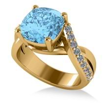 Twisted Cushion Blue Topaz Engagement Ring 14k Yellow Gold (4.16ct)
