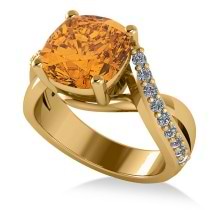 Twisted Cushion Citrine Engagement Ring 14k Yellow Gold (4.16ct)
