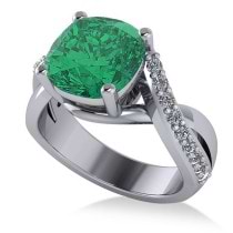 Twisted Cushion Emerald Engagement Ring 14k White Gold (4.16ct)
