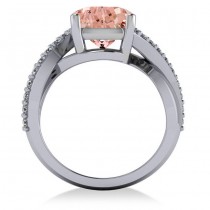 Twisted Cushion Pink Morganite Engagement Ring 14k White Gold (4.16ct)