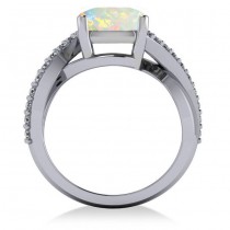 Twisted Cushion Opal Engagement Ring 14k White Gold (4.16ct)