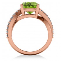 Twisted Cushion Peridot Engagement Ring 14k Rose Gold (4.16ct)