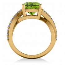 Twisted Cushion Peridot Engagement Ring 14k Yellow Gold (4.16ct)