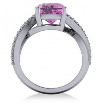 Twisted Cushion Pink Sapphire Engagement Ring 14k White Gold (4.16ct)