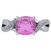 Twisted Cushion Pink Sapphire Engagement Ring 14k White Gold (4.16ct)