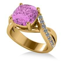 Twisted Cushion Pink Sapphire Engagement Ring 14k Yellow Gold (4.16ct)