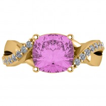 Twisted Cushion Pink Sapphire Engagement Ring 14k Yellow Gold (4.16ct)