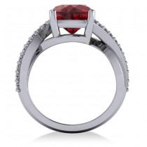 Twisted Cushion Ruby Engagement Ring 14k White Gold (4.16ct)
