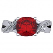 Twisted Cushion Ruby Engagement Ring 14k White Gold (4.16ct)