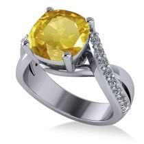 Twisted Cushion Yellow Sapphire Engagement Ring 14k White Gold (4.16ct)