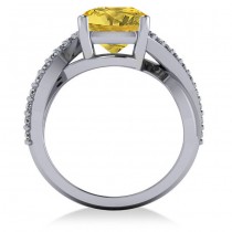 Twisted Cushion Yellow Sapphire Engagement Ring 14k White Gold (4.16ct)