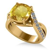 Twisted Cushion Yellow Sapphire Engagement Ring 14k Yellow Gold (4.16ct)