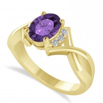 Oval Cut Amethyst & Diamond Engagement Ring With Split Shank 14k Yellow Gold (1.69ct)