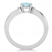 Oval Cut Aquamarine & Diamond Engagement Ring With Split Shank 14k White Gold (1.69ct)