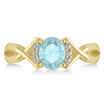 Oval Cut Aquamarine & Diamond Engagement Ring With Split Shank 14k Yellow Gold (1.69ct)