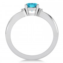 Oval Cut Blue & White Diamond Engagement Ring With Split Shank 14k White Gold (1.59 ct)