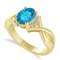 Oval Cut Blue & White Diamond Engagement Ring With Split Shank 14k Yellow Gold (1.59 ct)
