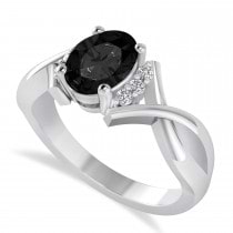 Oval Cut Black & White Diamond Engagement Ring With Split Shank 14k White Gold (1.59 ct)
