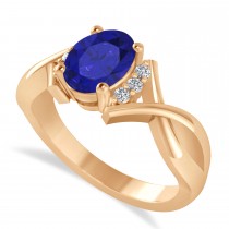 Oval Cut Blue Sapphire & Diamond Engagement Ring With Split Shank 14k Rose Gold (1.69ct)