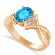Oval Cut Blue Topaz & Diamond Engagement Ring With Split Shank 14k Rose Gold (1.69ct)