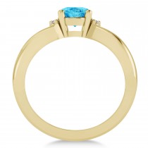 Oval Cut Blue Topaz & Diamond Engagement Ring With Split Shank 14k Yellow Gold (1.69ct)