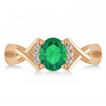 Oval Cut Emerald & Diamond Engagement Ring With Split Shank 14k Rose Gold (1.69ct)