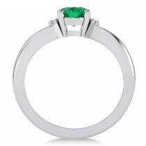Oval Cut Emerald & Diamond Engagement Ring With Split Shank 14k White Gold (1.69ct)