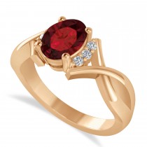 Oval Cut Garnet & Diamond Engagement Ring With Split Shank 14k Rose Gold (1.69ct)
