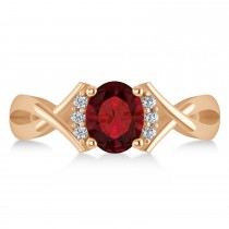Oval Cut Garnet & Diamond Engagement Ring With Split Shank 14k Rose Gold (1.69ct)