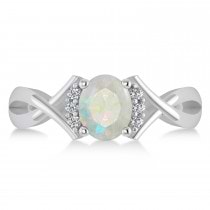 Oval Cut Opal & Diamond Engagement Ring With Split Shank 14k White Gold (1.69ct)