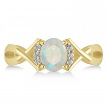 Oval Cut Opal & Diamond Engagement Ring With Split Shank 14k Yellow Gold (1.69ct)