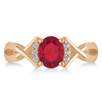 Oval Cut Ruby & Diamond Engagement Ring With Split Shank 14k Rose Gold (1.69ct)