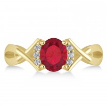 Oval Cut Ruby & Diamond Engagement Ring With Split Shank 14k Yellow Gold (1.69ct)
