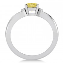 Oval Cut Yellow & White Diamond Engagement Ring With Split Shank 14k White Gold (1.59 ct)