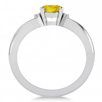 Oval Cut Yellow Sapphire & Diamond Engagement Ring With Split Shank 14k White Gold (1.69ct)
