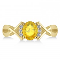 Oval Cut Yellow Sapphire & Diamond Engagement Ring With Split Shank 14k Yellow Gold (1.69ct)