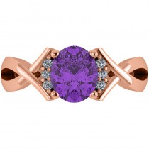 Twisted Oval Amethyst Engagement Ring 14k Rose Gold (1.84ct)