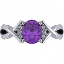 Twisted Oval Amethyst Engagement Ring 14k White Gold (1.84ct)