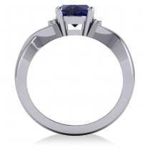 Twisted Oval Blue Sapphire Engagement Ring 14k White Gold (2.29ct)