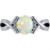 Twisted Oval Opal Engagement Ring 14k White Gold (1.19ct)