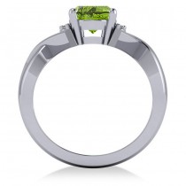 Twisted Oval Peridot Engagement Ring 14k White Gold (2.09ct)