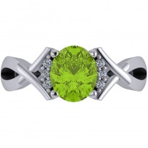 Twisted Oval Peridot Engagement Ring 14k White Gold (2.09ct)
