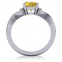 Twisted Oval Yellow Sapphire Engagement Ring 14k White Gold (2.29ct)