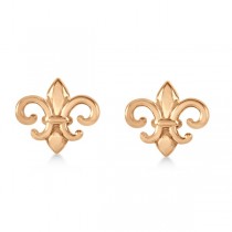 Fleur De Lis Stud Earrings in Plain Metal 14k Rose Gold