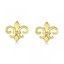 Fleur De Lis Stud Earrings in Plain Metal 14k Yellow Gold