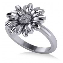 Multilayered Daisy Flower Fashion Ring 14k White Gold