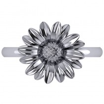 Multilayered Daisy Flower Fashion Ring 14k White Gold