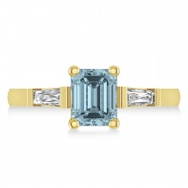 Aquamarine & Diamond Three-Stone Emerald Ring 14k Yellow Gold (1.85ct)