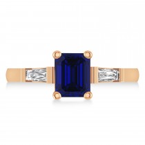 Blue Sapphire & Diamond Three-Stone Emerald Ring 14k Rose Gold (1.85ct)