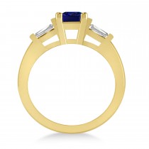 Blue Sapphire & Diamond Three-Stone Emerald Ring 14k Yellow Gold (1.85ct)